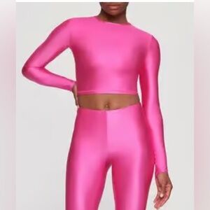 NWT Skims Neon Pink Shine Jersey Size 3X Long Sleeve Crop Top